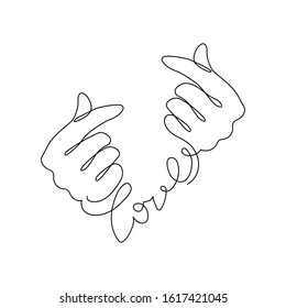 Continuous one line drawing Korean heart, depicted by fingers, is a widely used gesture in Korean society, expressed friendliness, empathy and love.