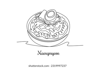 Continuous one line drawing Korean cuisine concept. Single line draw design vector graphic illustration.