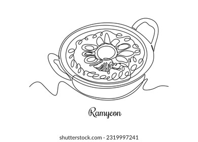 Continuous one line drawing Korean cuisine concept. Single line draw design vector graphic illustration.