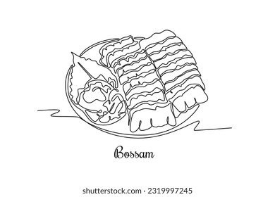 Continuous one line drawing Korean cuisine concept. Single line draw design vector graphic illustration.
