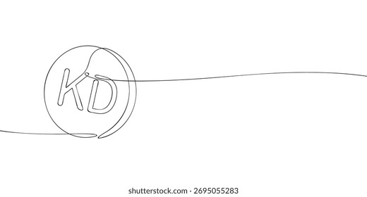 Dibujo continuo de una línea de moneda de dinar kuwaití con símbolo de moneda KD. Ilustración vectorial mínima para el diseño de finanzas, banca, economía y cambio de dinero.