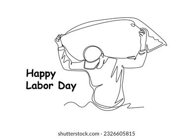 Continuous one line drawing Labor Day concept. Single line draw design vector graphic illustration.