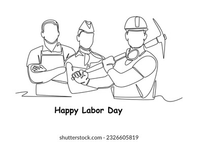 Continuous one line drawing Labor Day concept. Single line draw design vector graphic illustration.