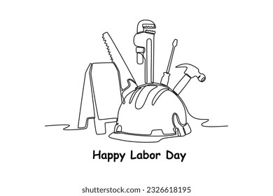 Continuous one line drawing Labor Day concept. Single line draw design vector graphic illustration.