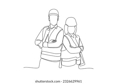 Continuous one line drawing Labor Day concept. Single line draw design vector graphic illustration.