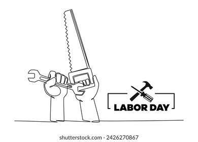 Continuous one line drawing labor day concept. Doodle vector illustration.