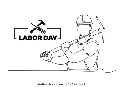Continuous one line drawing labor day concept. Doodle vector illustration.