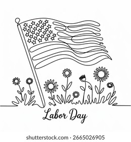 Continuous one line drawing Labor Day concept. Single line minimalist draw design vector graphic illustration. EPS 10.