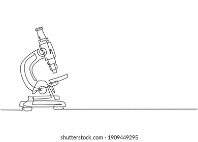 Continuous one line drawing laboratory microscope to help doctor discover vaccine  Back to school hand drawn minimalism concept  Single line draw design for education vector graphic illustration