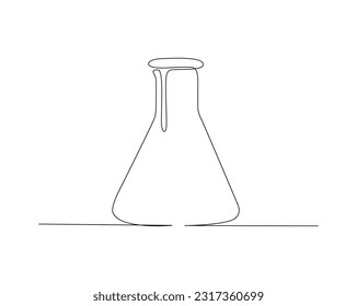 Continuous one line drawing of laboratory test tube. laboratory equipment line art vector illustration. Research and science concept. Editable stroke.	