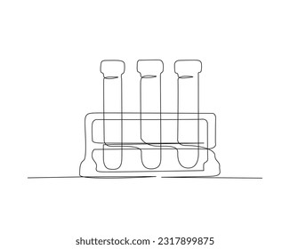 Continuous one line drawing of laboratory test tube. laboratory equipment line art vector illustration. Research and science concept. Editable stroke.	