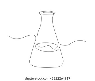 Continuous one line drawing of laboratory test tube. lab equipment line art vector illustration. Research and science concept. Editable stroke.	