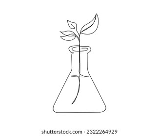 Durchlaufende 1-zeilige Zeichnung des Labortests. Pflanze auf der Teströhre Linie Kunst Vektorgrafik. Forschungs- und Wissenschaftskonzept. Bearbeitbarer Strich.	