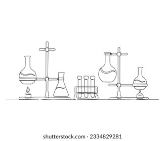 Continuous one line drawing of laboratory test tube. laboratory equipment line art vector illustration. Research and science concept. Editable stroke.	