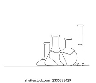 Durchlaufende 1-zeilige Zeichnung des Labortests. Laborausrüstung, Kunstvektorgrafik. Forschungs- und Wissenschaftskonzept. Bearbeitbarer Strich.	