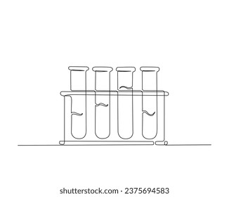 Durchlaufende 1-zeilige Zeichnung des Labortests. Laborgeräte umreißen Vektorgrafik. Forschungs- und Wissenschaftskonzept. Bearbeitbarer Strich. 	