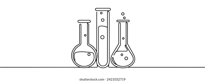 Dibujo continuo de una línea del tubo de ensayo de laboratorio. ilustración vectorial de la línea de equipos de laboratorio. Concepto de investigación y ciencia. Trazo editable.