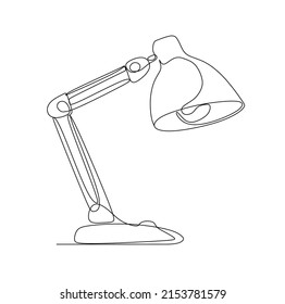 Continuous one line drawing. Lamp on the table. Vector illustration. One continuous drawn line art doodle linear, hand, lamp, white, light, home, background. isolated image hand-drawn outline.