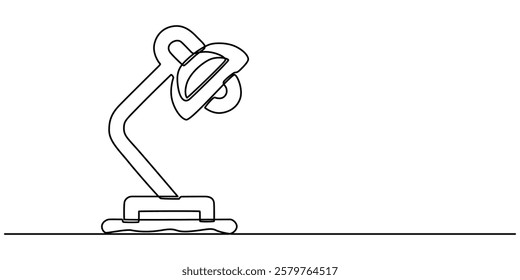 Continuous one line drawing. Lamp on the table. Vector illustration. One continuous drawn line art doodle linear, A simple line drawing of a desk lamp. It shows the lamp's shape and features pro line.