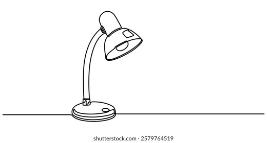 Continuous one line drawing. Lamp on the table. Vector illustration. One continuous drawn line art doodle linear, A simple line drawing of a desk lamp. It shows the lamp's shape and features pro line.