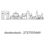 Continuous one line drawing of landmark in Bucharest, Romania. Single line drawing illustration of Historical buildings Romania. Building architecture concept vector art. Doodle line illustration.
