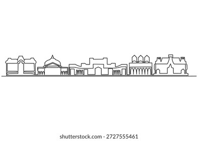 Dibujo continuo de una línea de Lugar famoso en Bucarest, Rumania. Ilustración de dibujo de una sola línea de edificios históricos de Rumania. Arte vectorial de concepto de arquitectura de construcción. Ilustración de línea Doodle.