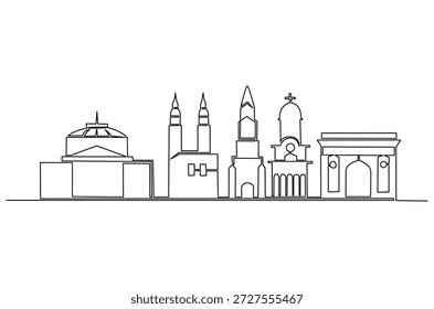 Dibujo continuo de una línea de Lugar famoso en Bucarest, Rumania. Ilustración de dibujo de una sola línea de edificios históricos de Rumania. Arte vectorial de concepto de arquitectura de construcción. Ilustración de línea Doodle.