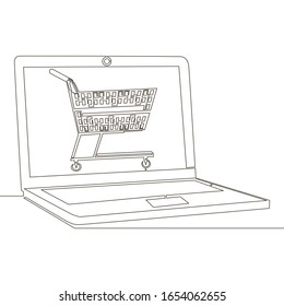 Diseño continuo de dibujo de una línea compra portátil compra en línea tienda fácil pago icono ilustración vectorial concepto
