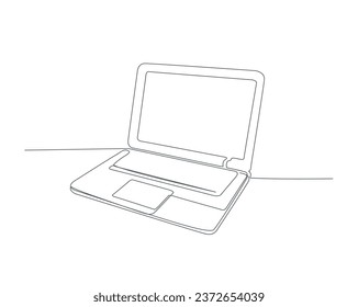 Continuous one line drawing of laptop - technology concept. Notebook outline vector illustration.