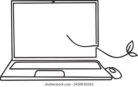 Continuous one line drawing of laptop - technology concept. Notebook outline vector illustration.