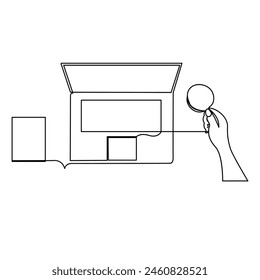 Continuous one line drawing laptop drawing art and illustration vector design