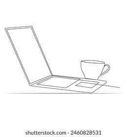 Continuous one line drawing laptop drawing art and illustration vector design