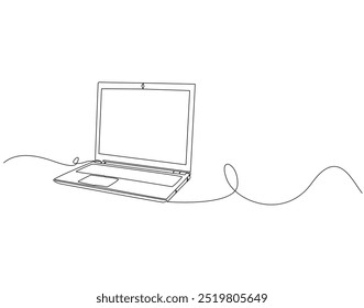 Continuous one line drawing of laptop gadget. One line drawing illustration of modern laptop or notebook. International technology day concept line art. Editable outline