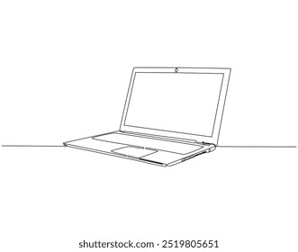Continuous one line drawing of laptop gadget. One line drawing illustration of modern laptop or notebook. International technology day concept line art. Editable outline