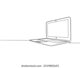 Dibujo continuo de una línea de gadget portátil. Ilustración de dibujo de una línea de portátil o portátil moderno. Día Internacional de la Tecnología Concept Line Art. Esquema editable