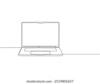 Desenho contínuo de uma linha do gadget de laptop. Ilustração de desenho de uma linha de notebook moderno. Dia internacional da tecnologia conceitua a arte da linha.