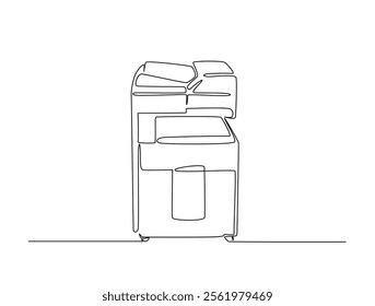 Continuous one line drawing laser printer and copy machine. Office printing device in single line draw vector illustration. Editable line vector. 