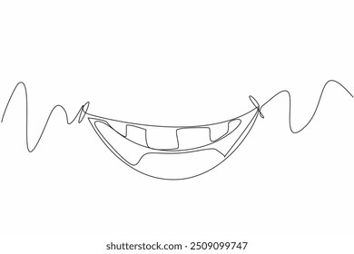 Uma linha contínua desenhando a boca risonha mostrando os dentes superiores. Histórias humorísticas divertidas. Espalhar felicidade é bondade. Dia Internacional da Felicidade. Ilustração de vetor de design de desenho de linha única