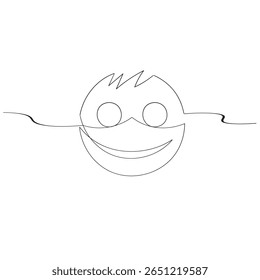 Uma linha contínua desenhando cara risonha. Dia Mundial do RISO. Uma linha desenha uma ilustração gráfica vetorial de design.