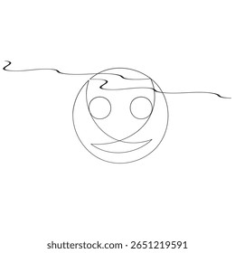 Uma linha contínua desenhando cara risonha. Dia Mundial do RISO. Uma linha desenha uma ilustração gráfica vetorial de design.