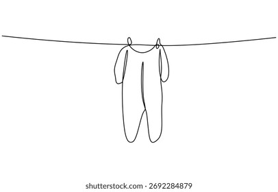 Um desenho contínuo de uma linha de roupa pendurar no varal. Ilustração vetorial isolada no plano de fundo transparente