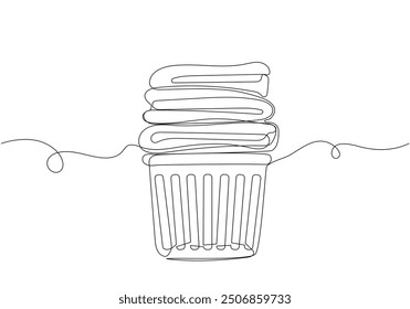 Continuous one line drawing of laundy basket. Vector illustration on isolated 