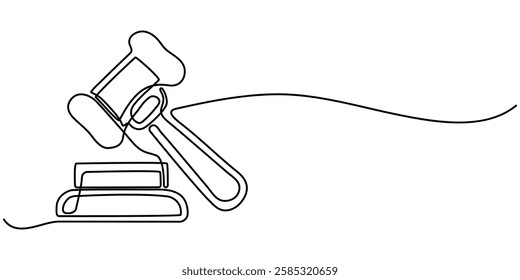 continuous one line drawing of law Judge's gavel continuous one line drawing minimalism design isolated on white background ector, A judge hammer is draw by a single line on a white background. 