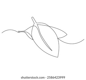 Continuous one line drawing of leaf. Single line drawing illustration of leaf green energy. Leaf environmental greening concept vector art. Doodle line illustration.
