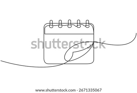 Continuous one line drawing of leaf calendar vector illustration. Editable outline