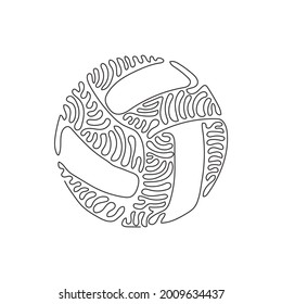 Continuous one line drawing leather volleyball icon or logo. Volleyball ball sports activity play competition tournament. Swirl curl style concept. Single line draw design vector graphic illustration