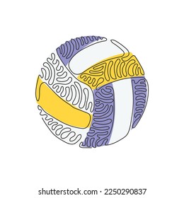 Continuous one line drawing leather volleyball icon or logo. Volleyball ball sports activity play competition tournament. Swirl curl style concept. Single line draw design vector graphic illustration