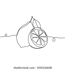 Continuous one line drawing of lemon. Minimal style. Perfect for cards, party invitations, posters, stickers, clothing. Food concept