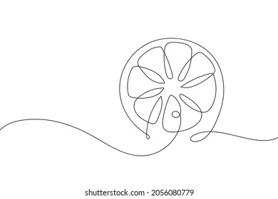 Continuous one line drawing lemon fruit. Farmer market Logo concept. Abstract hand drawn citrus by one line. Minimalist black line sketch on white background. Fashionable trend vector illustration