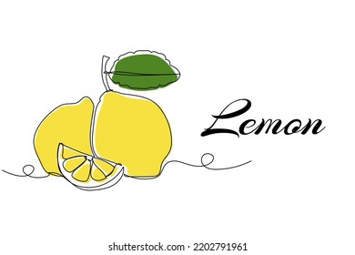 Dibujo continuo de una línea de limón. Ilustración vectorial en el fondo aislado.
